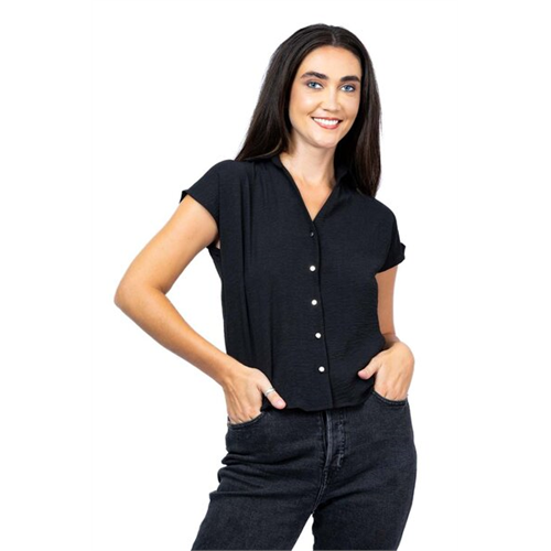 Odel Black Oversized Cap Sleeve Top