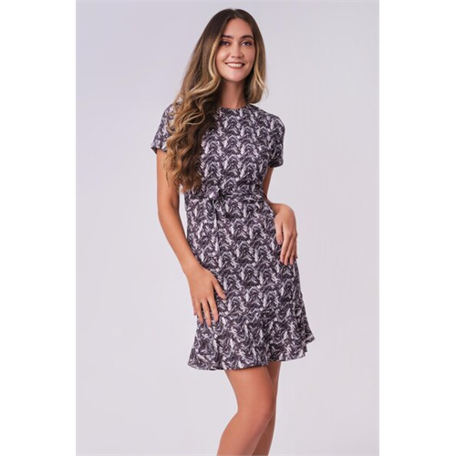 Odel Black Printed Flounce Hem Tie Up Waist Dress