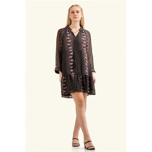 Odel Black Printed Long Sleeve Dress