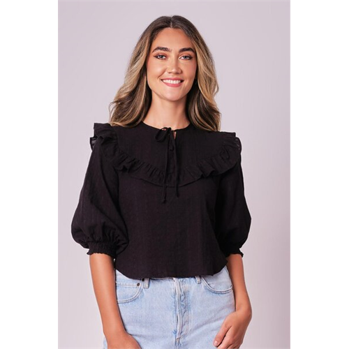 Odel Black Ruffle Tie Up Top