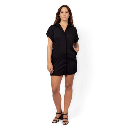 Odel Black Short Sleeve Mini Shirt Dress
