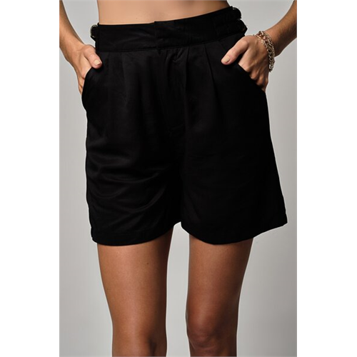 Odel Black Side Buckled Strap Detailed Shorts