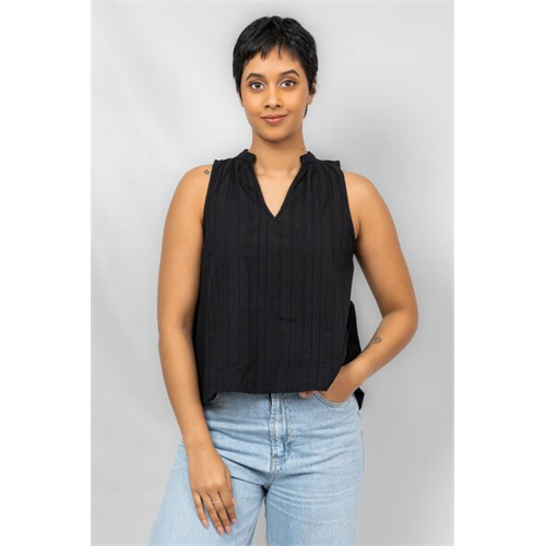 Odel Black Sleeveless Chinese Coller Loose Fited Top