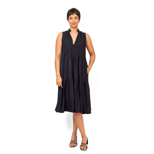 Odel Black Sleeveless Deep V Neck Tiered Maxi Dress