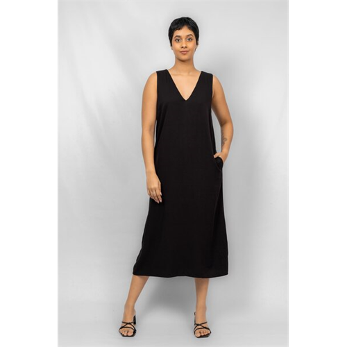 Odel Black Sleeveless V Neck Midi Dress