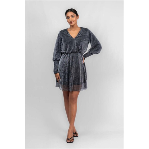 Odel Black V Neck Gathered Long Sleeve Mini Dress