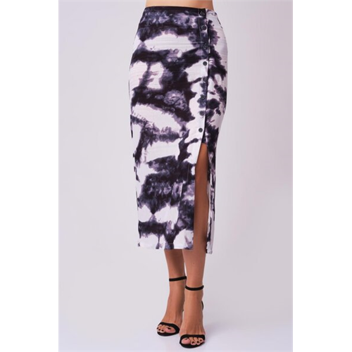 Odel Black & White Tie Dye Printed Button Down Maxi Skirt