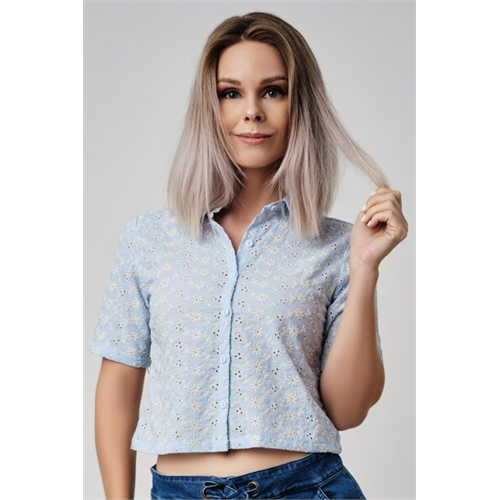 Odel Blue Back Cut Out Cropped Shirt
