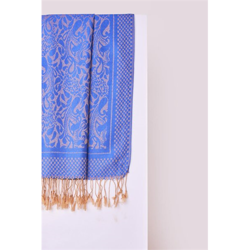 Odel Blue & Beige Leafy Print Shawl