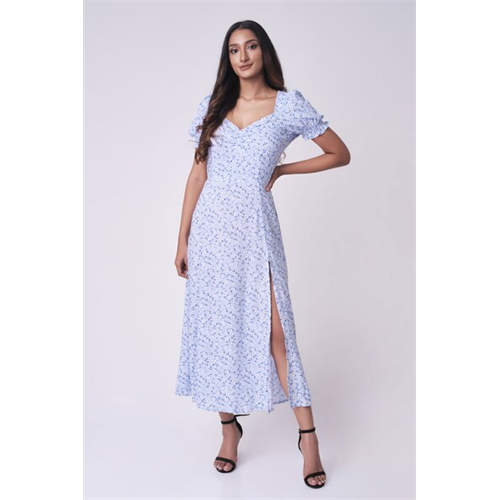 Odel Blue Floral Printed Sweetheart Neckline Maxi Dress