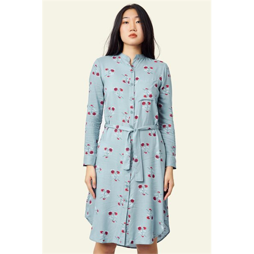 Odel Blue Floral Waist Tie Button Down Dress
