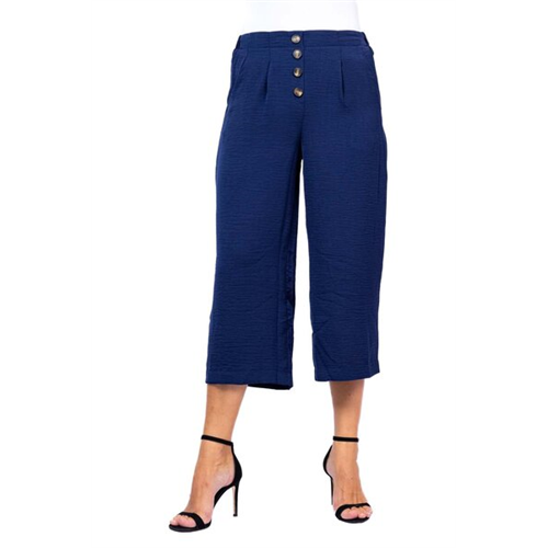 Odel Blue Front Button Detailed Loose Fit Midi Pant