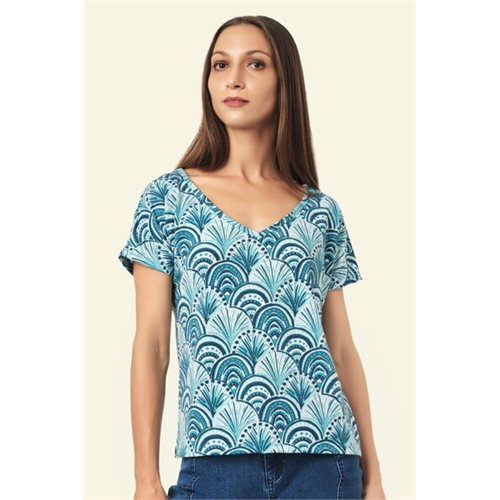 Odel Blue Printed V Neck Tshirt