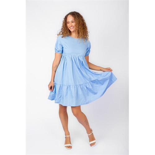 Odel Blue Round Neck Empire Waist Tiered Dress