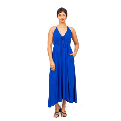 Odel Blue Sleeveless V Neck Midi Dress