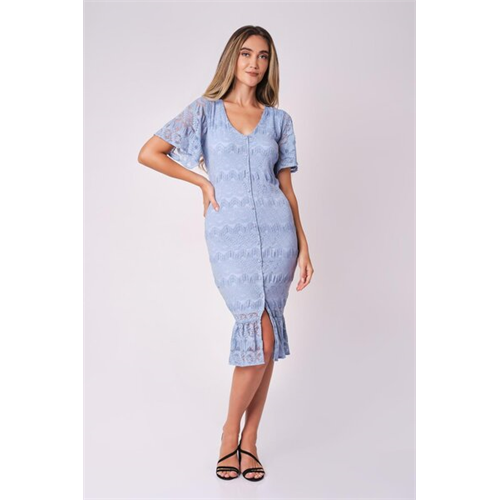 Odel Blue V Neck Flounce Hem Dress