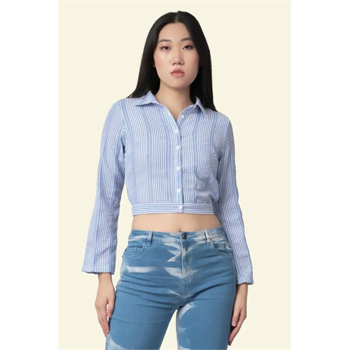 Odel Blue & White Striped Crop Shirt