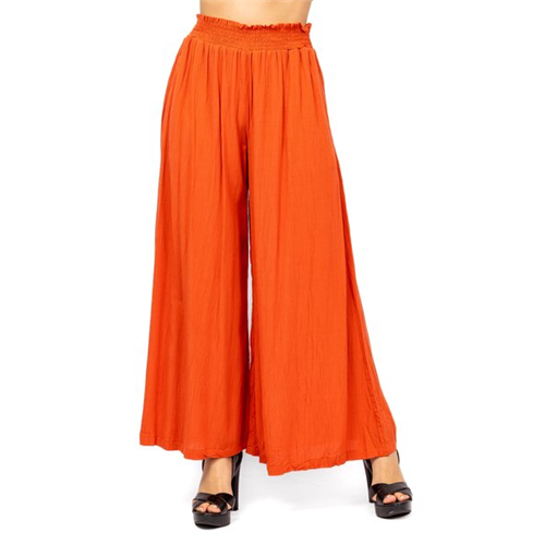 Odel Brick Red Smoked Waistband Loose Fitted Flared Pant