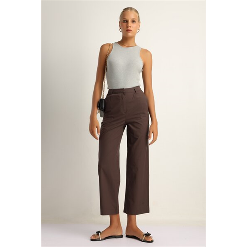 Odel Brown High Waist Wide Leg Lightweight Pant