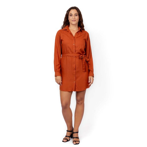 Odel Brown Long Sleeve Belted Shirt Dress