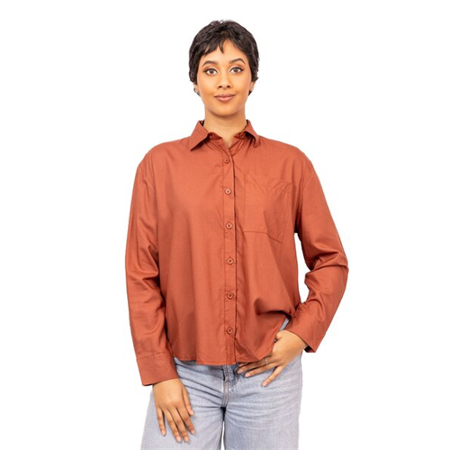 Odel Brown Long Sleeve Drop Back Hem Oversized Shirt