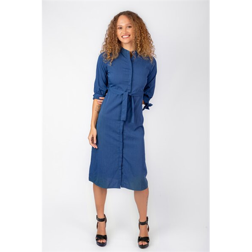 Odel Dark Blue Mandarin Collar 3/4 Sleeve Shirt Dress