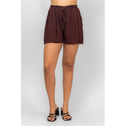 Odel Dark Brown Elasticated Waist Flared Leg Short