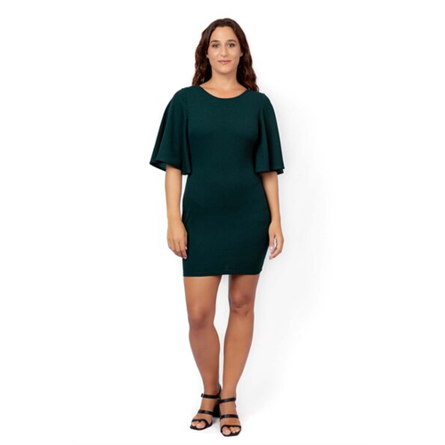 Odel Dark Green Flared 3/4 Sleeve Mini Dress