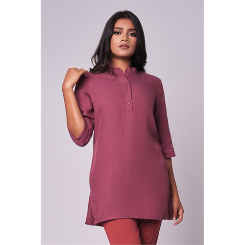 Odel Dark Pink Mandarin Collar Half Placket Tunic