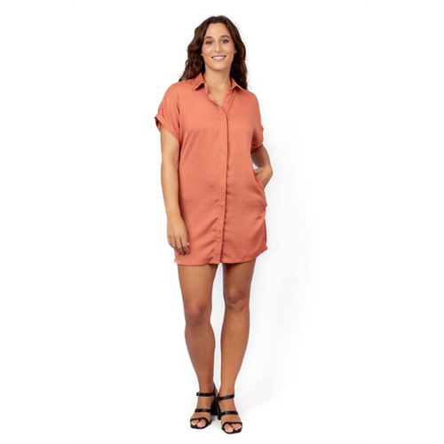 Odel Dull Peach Short Sleeve Mini Shirt Dress