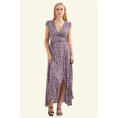 Odel Floral Printed Purple Wrap Around Dress