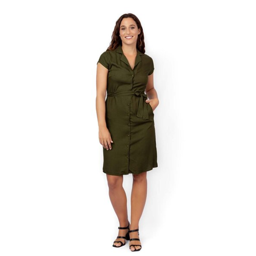 Odel Green Button Down Lapel Collared Dress