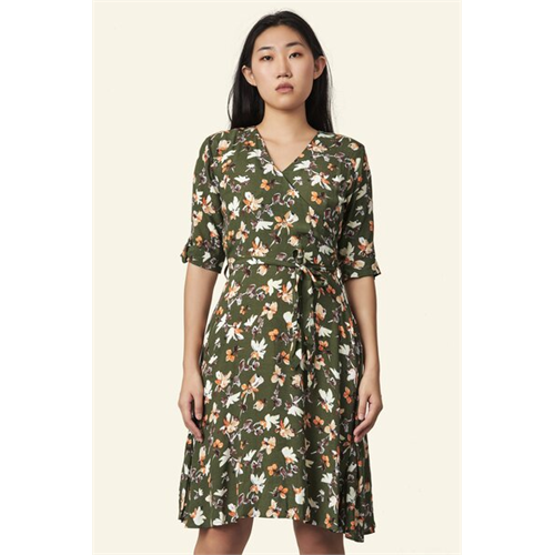 Odel Green Floral 3/4 Sleeve Wrap Dress