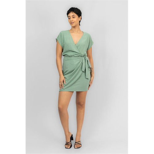 Odel Green Kimono Sleeve Side Tie Up Wrap Mini Dress