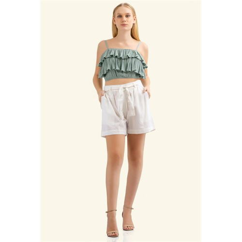 Odel Green Layered Ruffle Strappy Top