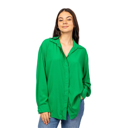 Odel Green Long Sleeve Hidden Placket Oversized Shirt