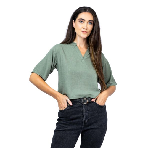 Odel Green Mandarin Coller Short Sleeve Boxy Top