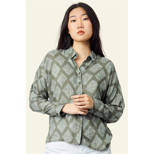 Odel Green Printed Drop Shoulder Shirt
