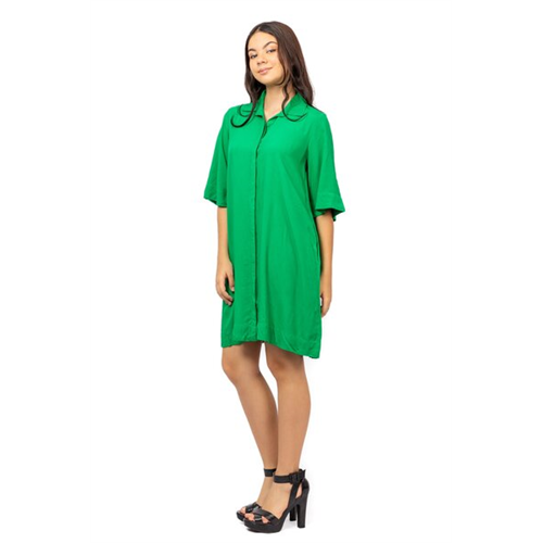Odel Green Short Sleeve Buttoned Down Midi Dress
