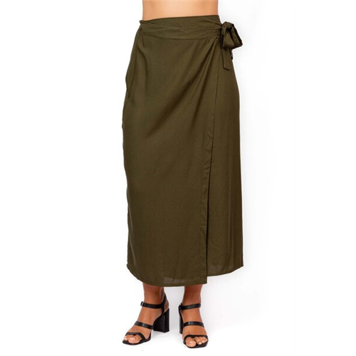 Odel Green Side Tie Up Maxi Wrap Skirt