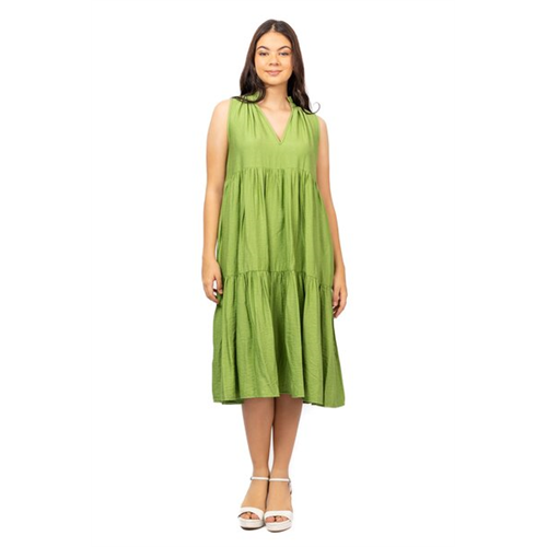 Odel Green Sleeveless Deep V Neck Tiered Maxi Dress