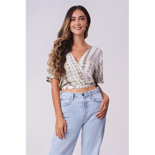 Odel Green Tie Dye Printed Back Tie Up Wrap Top