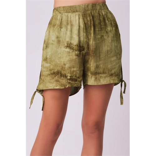 Odel Green Tie Dye Printed Side Hem Tie Up Shorts