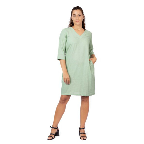 Odel Green V Neck 3/4 Sleeve Shift Dress