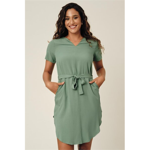 Odel Green Waist Tie Up V Neck Dress