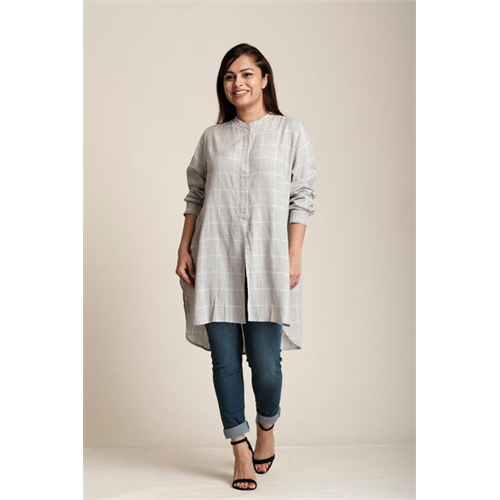 Odel Grey Checked Chinese Collar Tunic