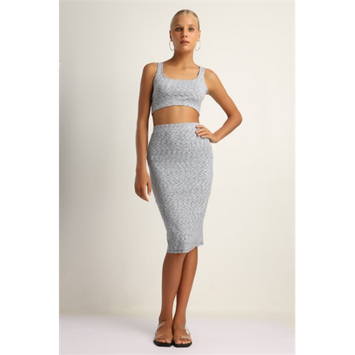 Odel Grey Marl High Waist Bodycon Midi Skirt