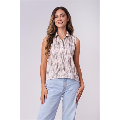 Odel Grey Printed Sleeveless Scoop Back Hem Shirt