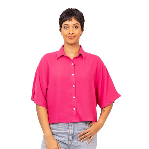 Odel Hot Pink Kimono Short Sleeve Slightly Cropped Shirt