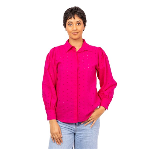 Odel Hot Pink Long Puff Sleeve Cutlon Shirt